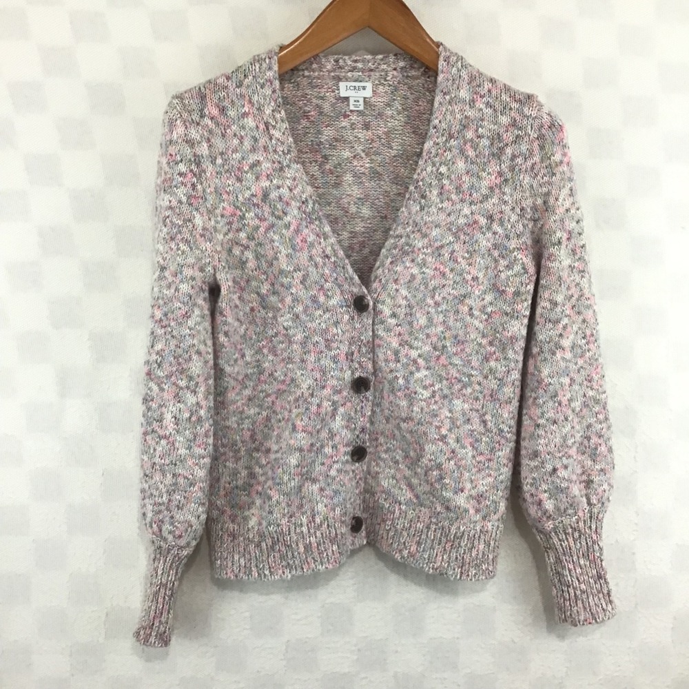 J.Crew Re-Imagined Pink Multi Space Dye Puff Sleeve Cardigan Sweater Womens XS